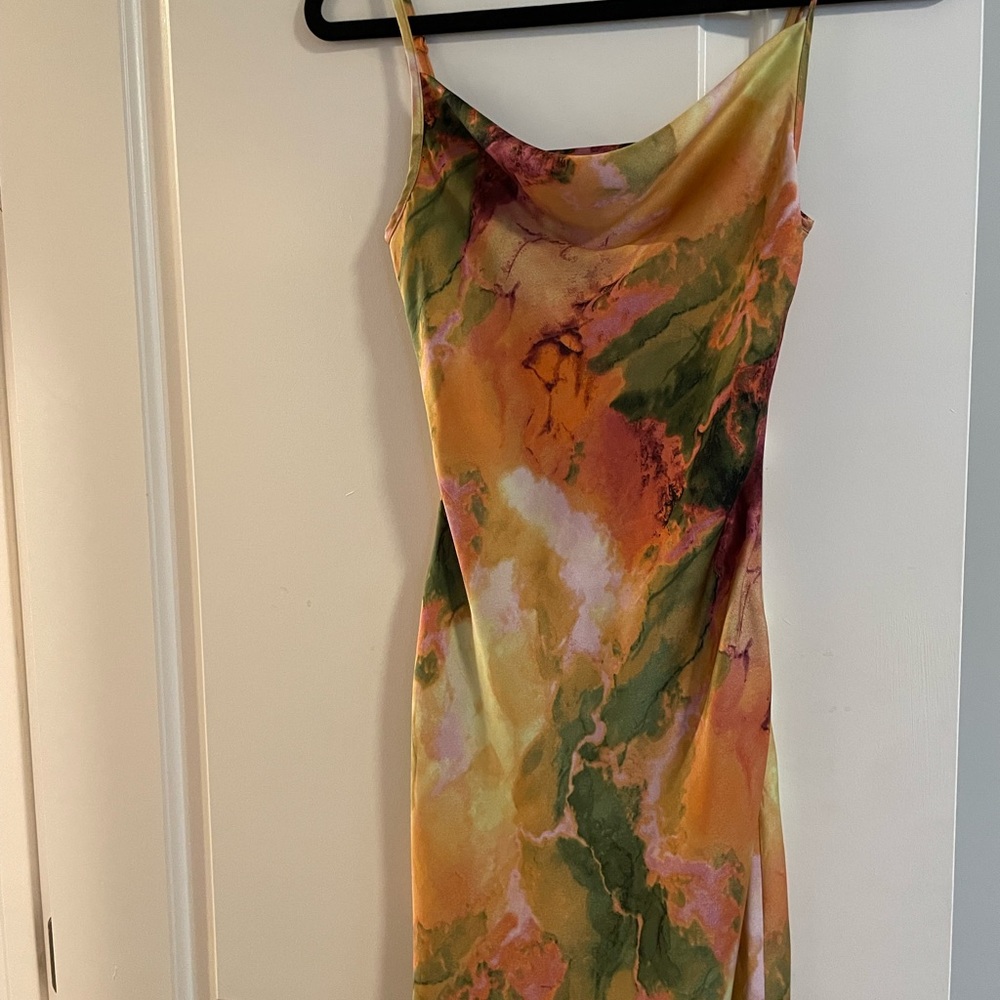 Petite Marble Print Cowl Neck Mini Dress